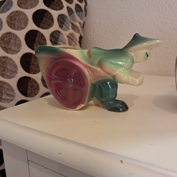 Vintage Set Shawnee Pottery Planter Asian Man Rickshaw Cart #539 USA Ceramic - Picture 9 of 13